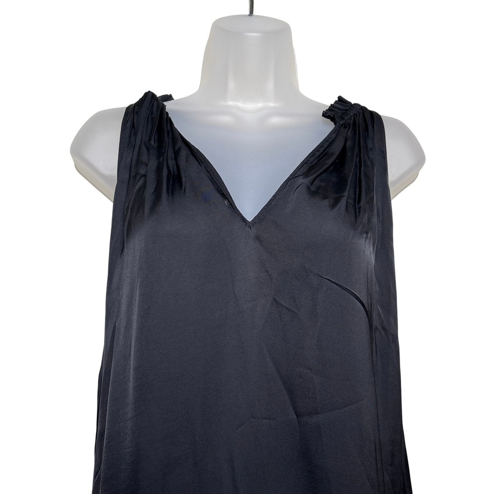 Velvet by Graham & Spencer Black Satin Vneck Ruched Shoulder Slip Dress Womens S